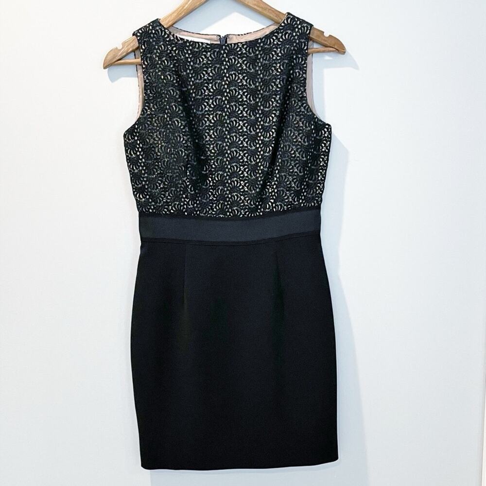 Kay Unger Lace Overlay Sheath Dress Black Size 4 LIKE NEW
